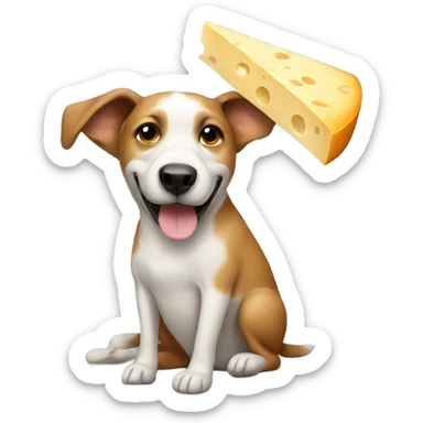 Dog holding a cheese wheel sticker