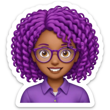 nerd emoji like with glasses and buck teeth but it’s a black girl with purple curly hair sticker