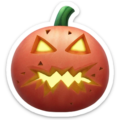 The image features a carved watermelon resembling a Halloween jack-o'-lantern. It has triangular eyes, a triangular nose, and a jagged mouth, illuminated from within. sticker