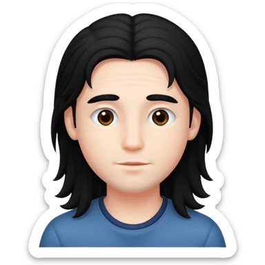 An emoji of a soft boy with black long hair and pink background. sticker