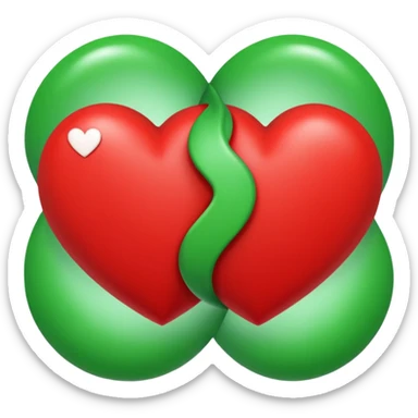 two hearts orbiting each other. one is red, the other is green sticker