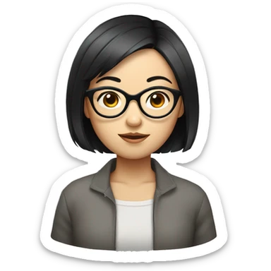 Asian girl with short black hair and wired glasses sticker
