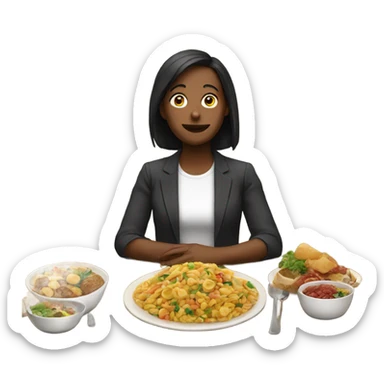 Person sitting in front of table with a lot of food  sticker
