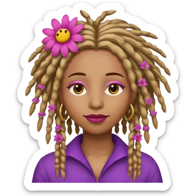 Gold dread locs pink emoji face purple flower in the hair red lipstick light brown face   sticker