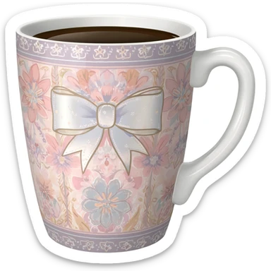 Hyperrealistic 3d rendering coquette aesthetic patterned detailed coffee mug sticker
