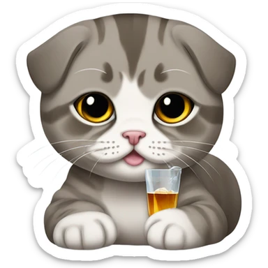 Scottish fold cat drinking whiskey  sticker