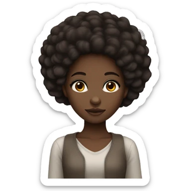 dark skinned girl with Asian eyes and dark brown Afro hair sticker