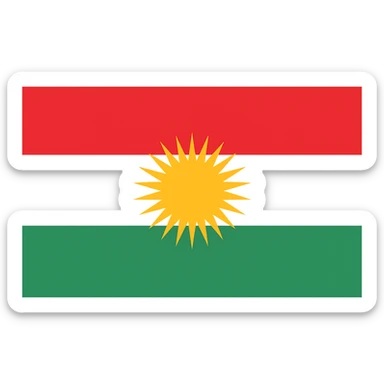 Create a simple and official Kurdistan flag exactly matching the reference image. No eyes, legs, or cartoon elements. No text or additional effects. The flag should have a transparent background, suitable for WhatsApp and Instagram use. sticker