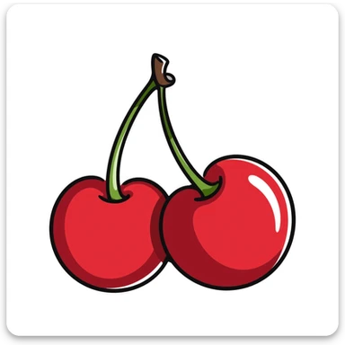 Hand-drawn cluster of red cherries with stems sticker