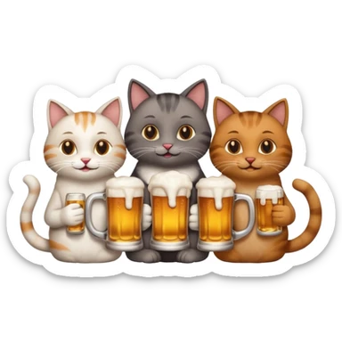 four happy cats drinking beer together with mugs sticker