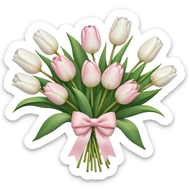 White tulips bouquet with light pink bow  sticker