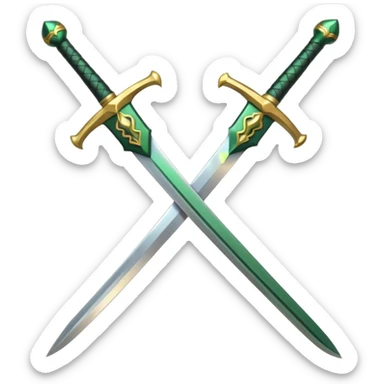 Double-edged arched sword with green color sticker