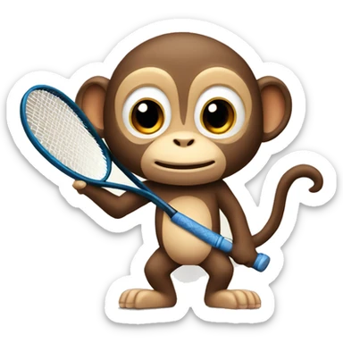 A cute monkey holding a tennis racket sticker