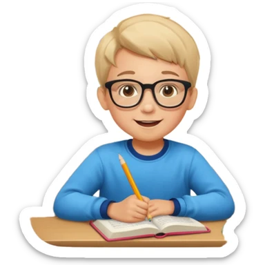 un niño de entre 3 - 10 años estudiando ingles, un destello de luz o colores más vivos para el niño que estudia en su habitacion feliz  sticker