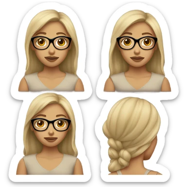 Girl, with tan but not really tan skin with black round glasses sticker