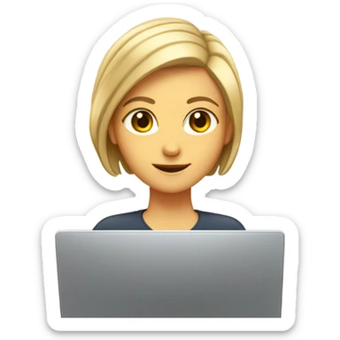 white girl on a crombook with short hair sticker