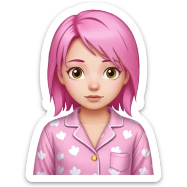 girl with pink hair wearing a pink Pajamas sticker