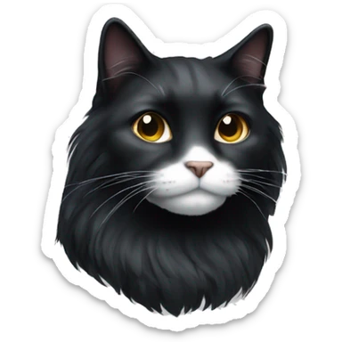 Black long haired cat with a white spot on the muzzle sticker