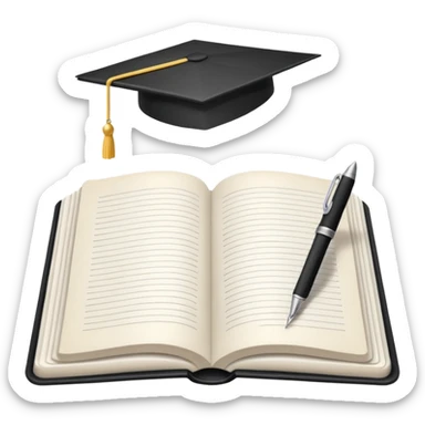 "A white open book,The pen should be positioned as placed exactly in the center between the pages.  if held by a right-handed person - meaning the direction is reversed compared to a left-handed grip. The pen should be uncapped, and the cap placed behind it." sticker