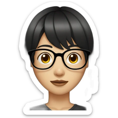 wearing glasses,bangs,Chinese girl,middle hair,black hair sticker