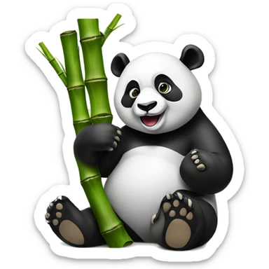 a panda is sitting eating bamboo with VYRM carved on it sticker