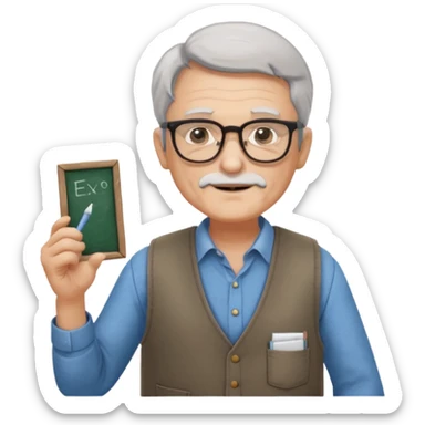 Male Teacher – older man, vest over shirt, glasses, chalk in one hand. sticker