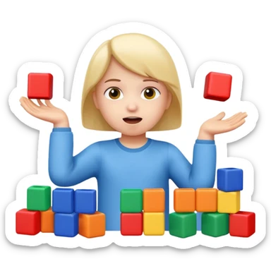 apple style emoji of a city construction set in pieces with a surprised child sticker