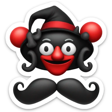 jester black and red colored an black hari and black jester hat and clown nose sticker