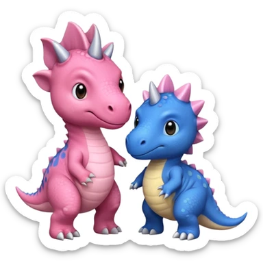 2 Dino one Triceratops cute pink kawei in love with one Blue t-Rex  one should be an triceratops  sticker