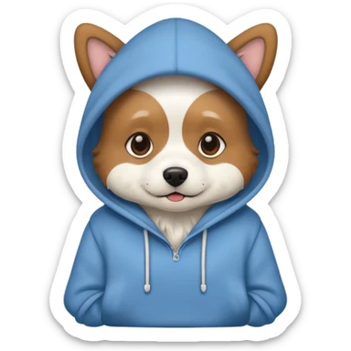 brown and white dog wearing a hoodie sticker