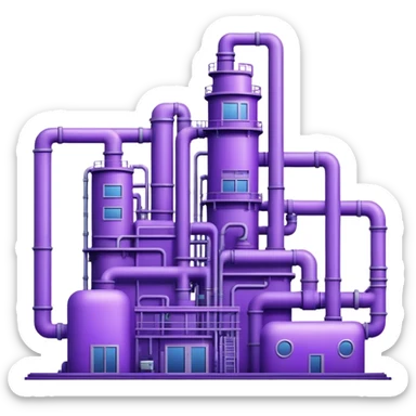 AI-powered factory. It should be a building with pipes. Add violet glowing symbolizing power of AI sticker