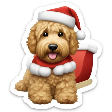 Goldendoodle dog with Santa Claus dress in the sleigh sticker