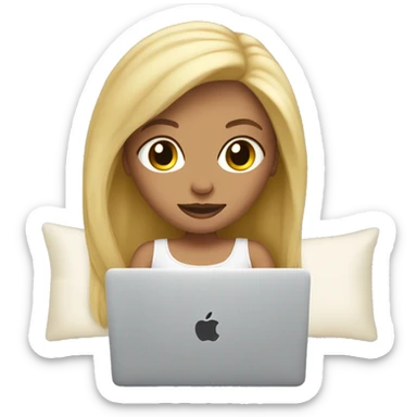 blonde girl using macbook in bed sticker