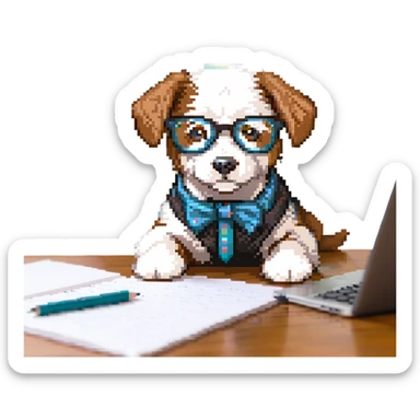 A dog with glasses is writing something sticker