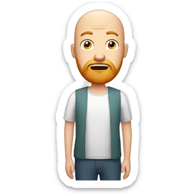 white man with round face, ginger beard, bald head. shocked expression  sticker