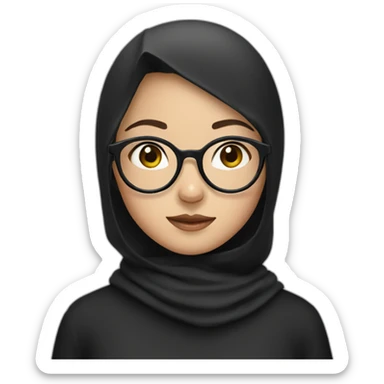a chinese girl with black hijab and round glasses sticker