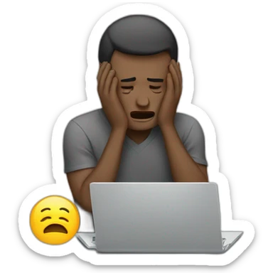 Crying man working with on a laptop. sticker