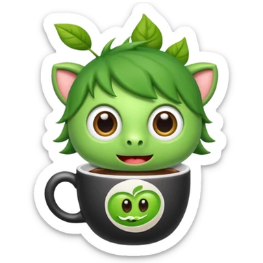 Cut the Rope's Om Nom cute from  in barista's suite with a cup of cofee sticker