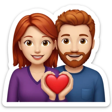 👩🏼‍❤️‍👨🏽 Something like this, but make the guy more lighter and give the girl a bit more red hair like ginger style make the guy have dark brown hair, same with the beard and add a heart in the middle above us make the guy have brunette beard and hair sticker