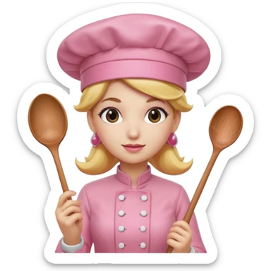 Pink chef hat princess peach with a hand and spoon sticker