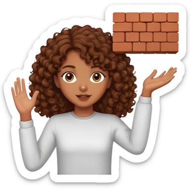 Brown curly haired girl with brown eyes throwing a brick sticker