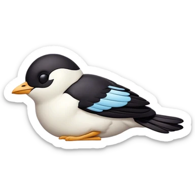 Meme-Worthy Cute Sleeping Magpie Portrait Emoji, Head resting peacefully with a contented smile, showcasing a sleek, elegant form with eyes gently closed in serene slumber and glossy, contrasting plumage, Simplified yet adorably endearing features, highly detailed, glowing with a soft, drowsy urban light, high shine, relaxed and utterly lovable, stylized with an air of playful laziness, soft glowing outline, capturing the essence of a sleeping magpie that feels destined to become the next viral icon of adorable rest! sticker