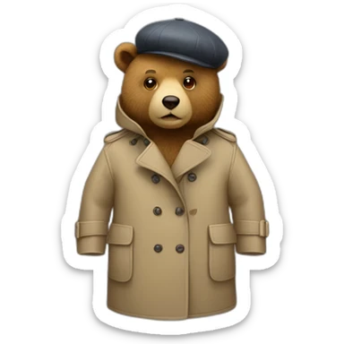 Bear in a trench coat and beret hat sticker
