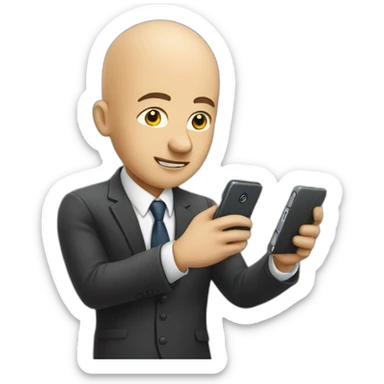 Bald Businessman hold cell phone looking at it sticker