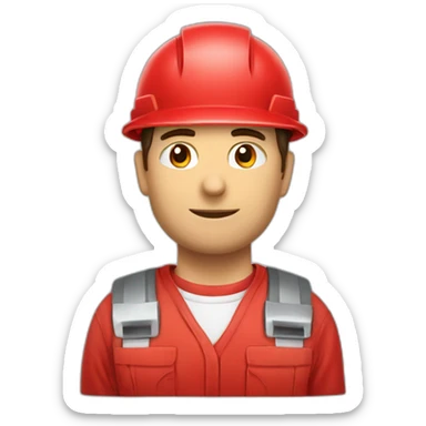 Industrial professional mechanical fitter working with a helmet and red clothing sticker