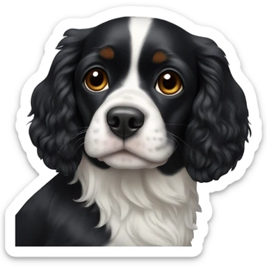 Small completely black king spaniel with black fur on his whole face and white stripe on chest sticker