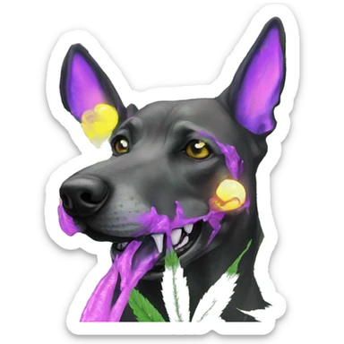 420 .Zombie_ Vaporwave black holographic oilslick zombie unicorn dog smoking yellow caution tape hemp leaves Pegasus hemp plants sticker