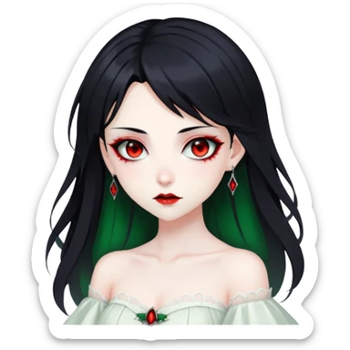 Beautiful ethereal Gorgeous Vampiric Edgy Anime Lady With Black red White green  sticker