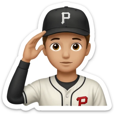 Baseball player, hand to head salute, hat with P, black stickers sticker