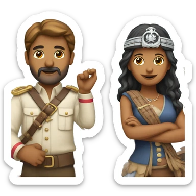 a ship and some land. the ship is approaching the land, and on the ship are british people. they are meeting the indians. there is a british flag on the ship. the indians are on the land. there are no indians on the ship, only brits.  sticker